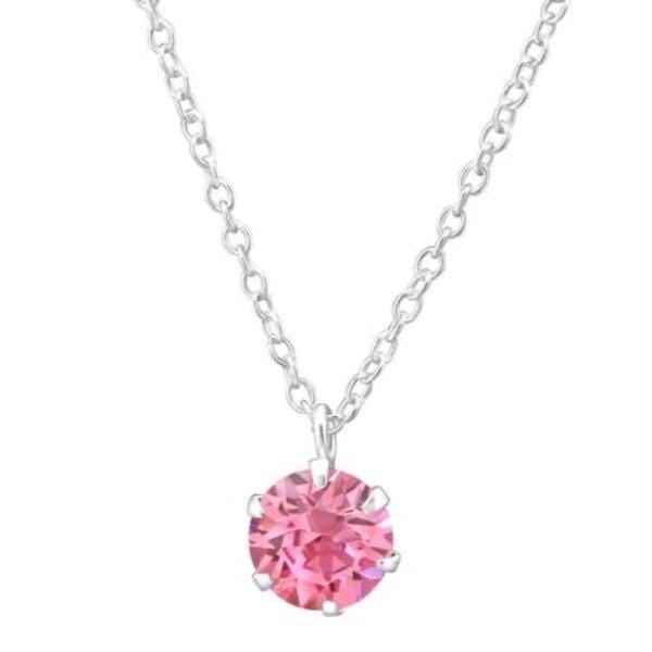 Silver Rose Round Necklace With Swarovski Crystal