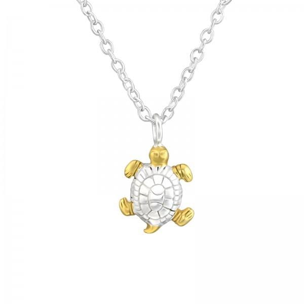 Silver  Gold Turtle  Necklace