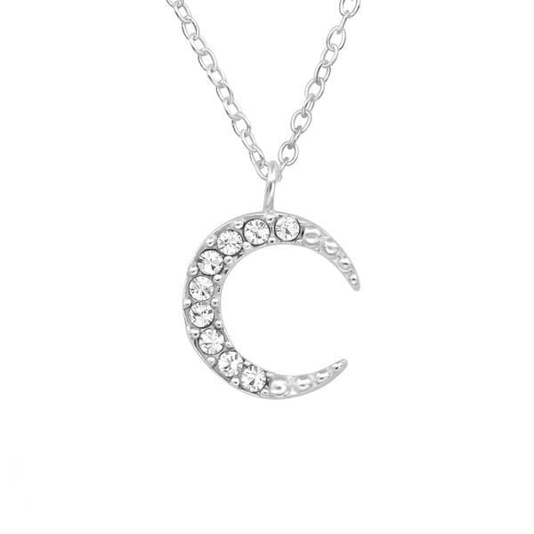 Silver Moon Necklace with Swarovski Crystals
