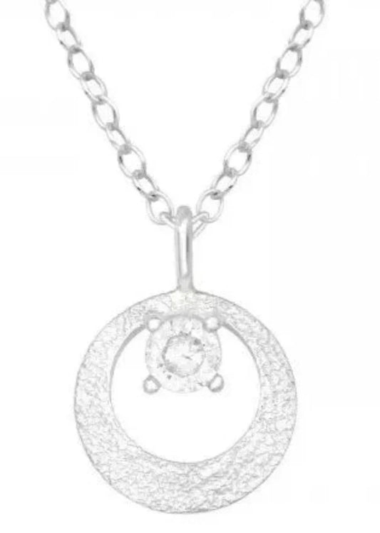 Silver Round Necklace with Cubic Zirconia