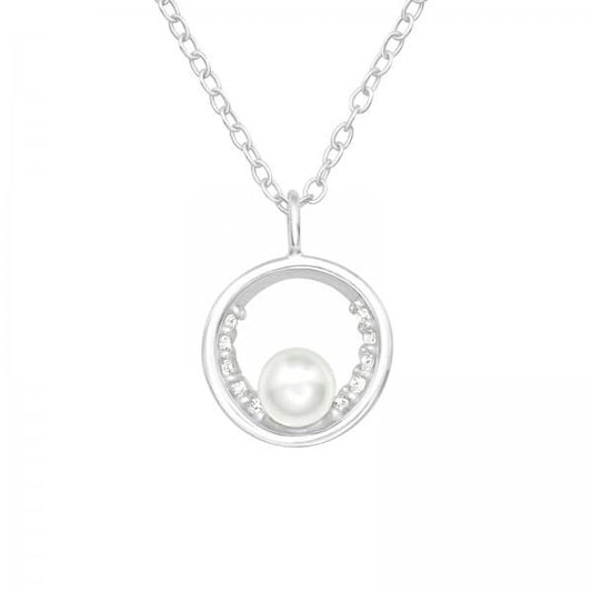 Silver Pearl Circle Necklace