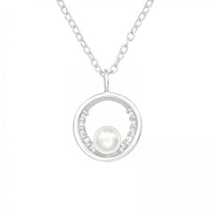 Silver Pearl Circle Necklace