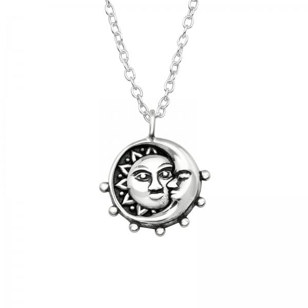 Silver Moon and Sun Necklace