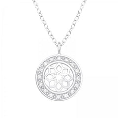 Silver Flower Circle Necklace