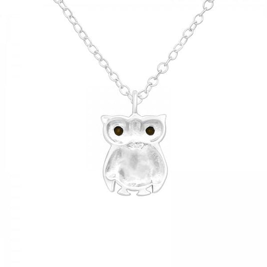 Silver Crystal Owl Pendant Necklace