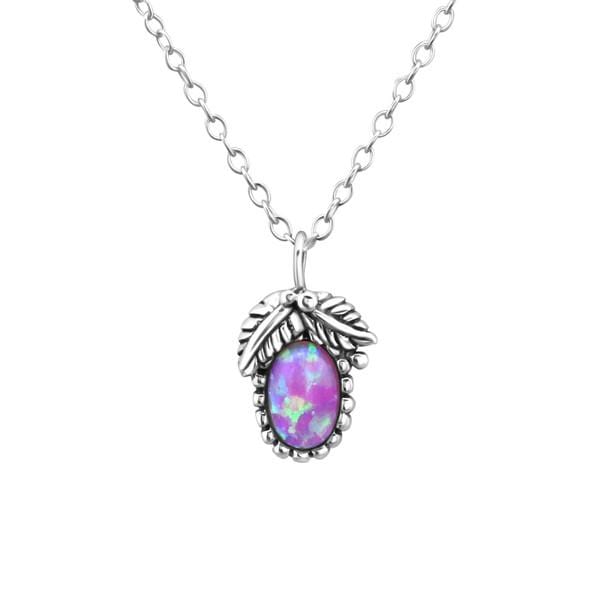 Silver Oval Bubble Gem Opal Necklace