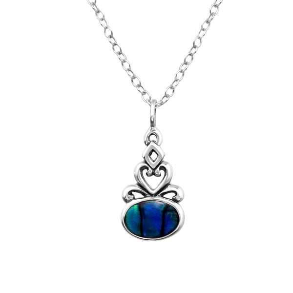 Silver Oval  Blue Stone Necklace