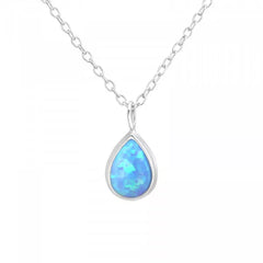 Silver Pear Azure Opal Necklace