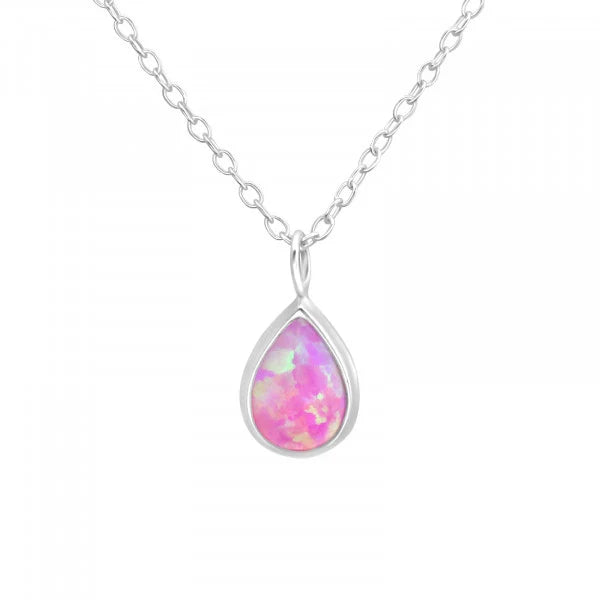 Silver Pear Opal Necklace