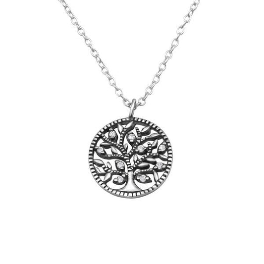 Sterling Silver CZ Tree Of Life Necklace