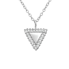 Silver CZ Crystal Triangle Necklace