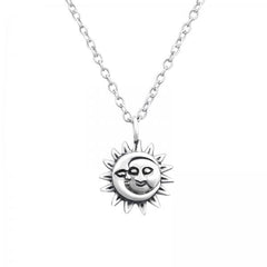 Silver Sun and Moon Pendant Necklace