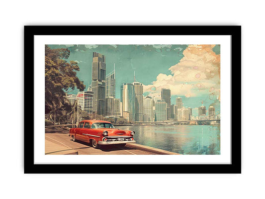 Brisbane City Vintage Framed Print