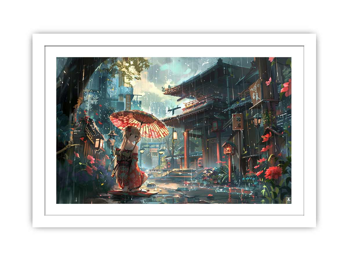 Anime in Rain Framed Print