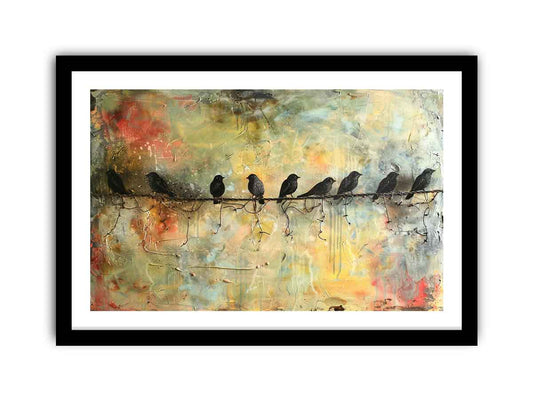 Birds on wire Framed Print
