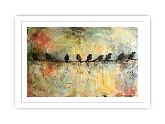 Birds on wire Framed Print
