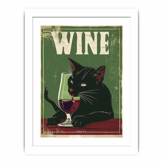 A black cat drinking red wine