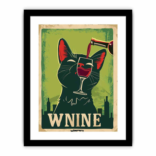 Cat red wine Framed Print