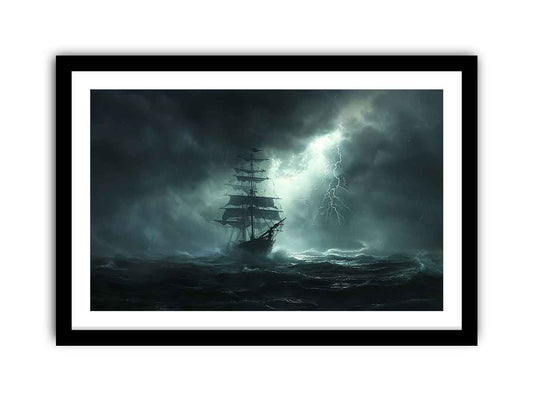 Ship  in Storm Framed Print