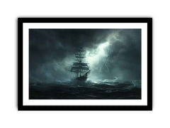 Ship  in Storm Framed Print