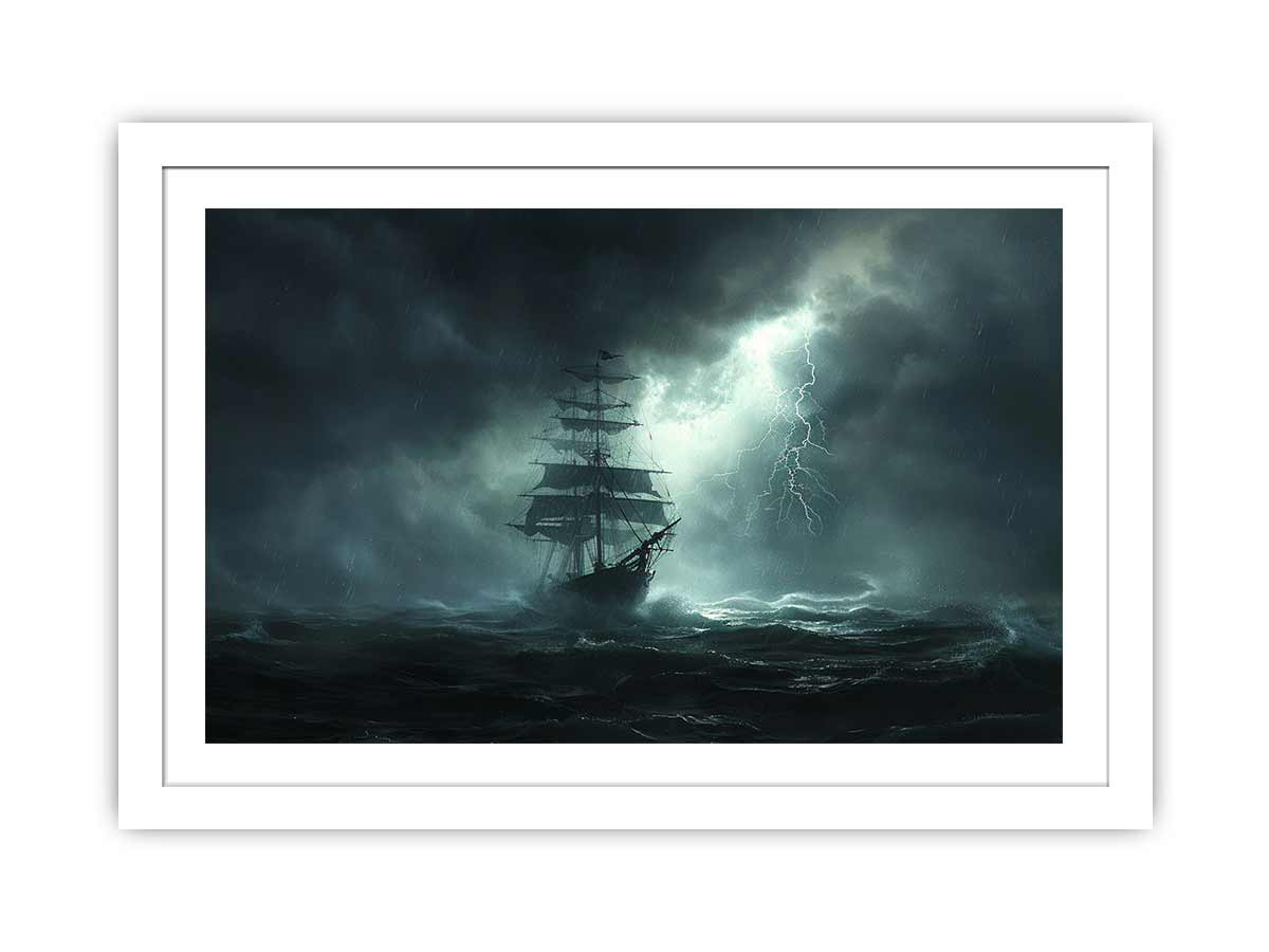 Ship in Storm Framed Print