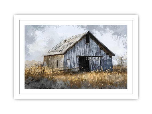 White Barn Framed Print