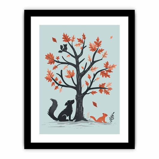 oak tree & animals Framed Print