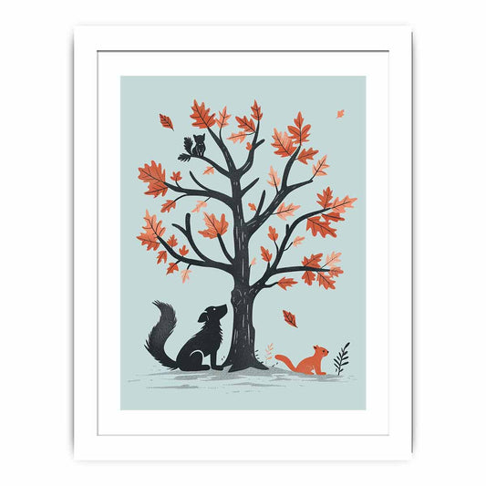 oak tree & animals Framed Print