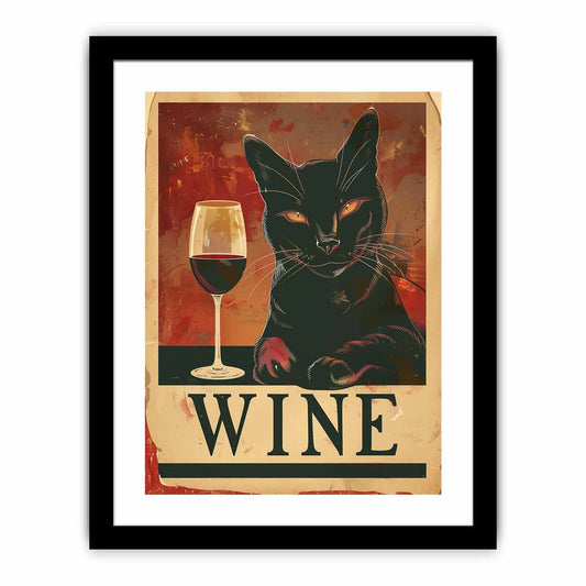 Red wine & cat Framed Print