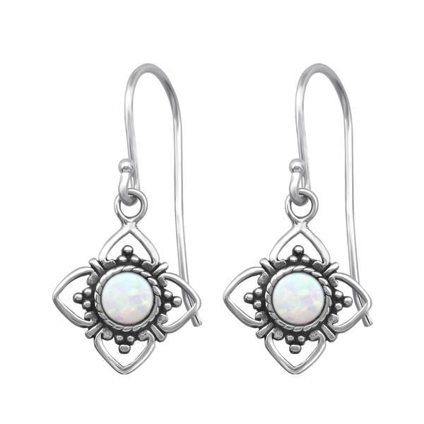 Sterling Silver Fire Snow Opal Flower Earrings