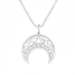 Silver Moon Necklace with Cubic Zirconia