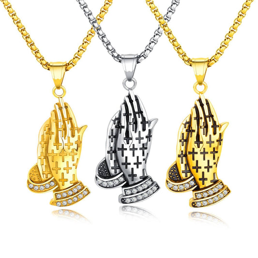 Stainless Steel Praying Hands Necklace