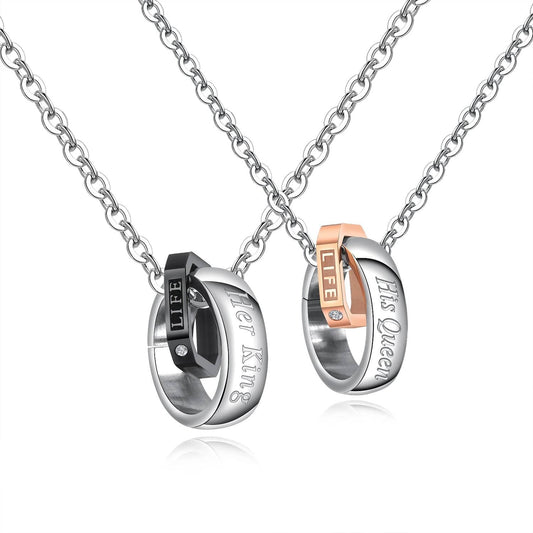 Stainless Steel Her King His Queen Couple Interlocking Necklace