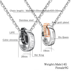 Stainless Steel Her King His Queen Couple Interlocking Necklace