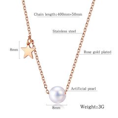 Women Rose Gold Pearl Necklace