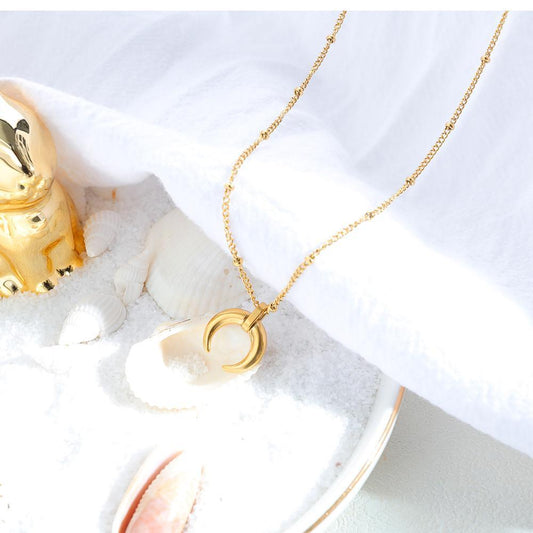 Stainless Steel Gold Crescent Moon Necklace For Women