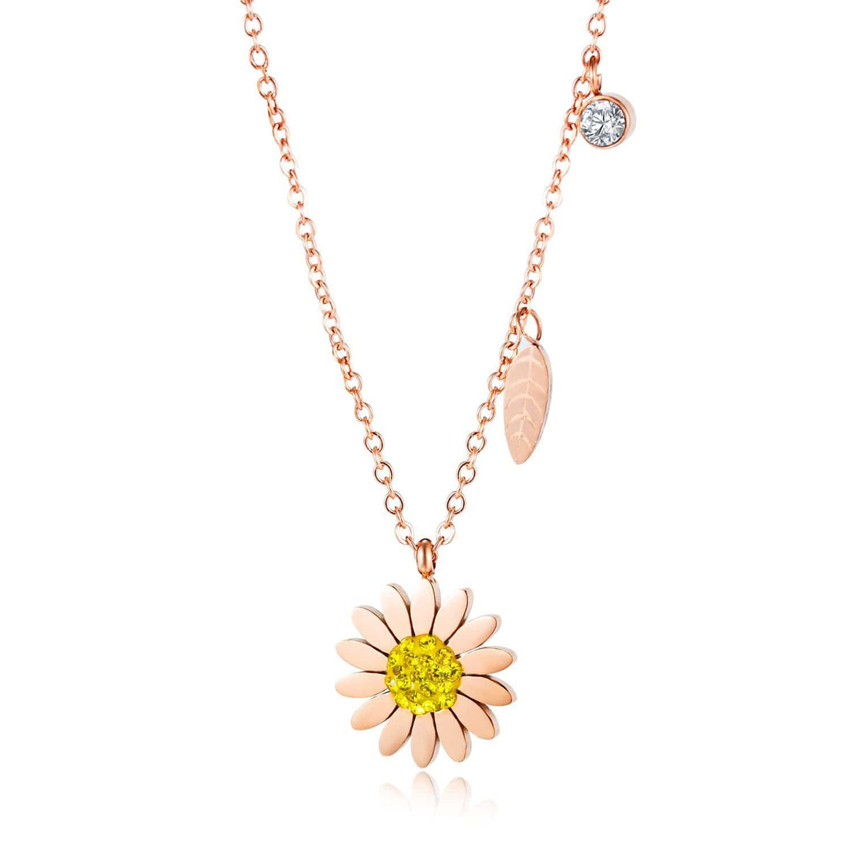 Womens Steel Rose Gold Flower Necklace