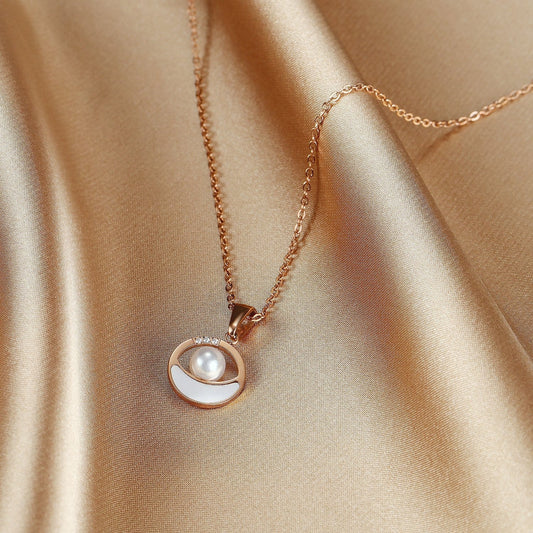 Steel Rose Gold Oyster Pearl Necklace