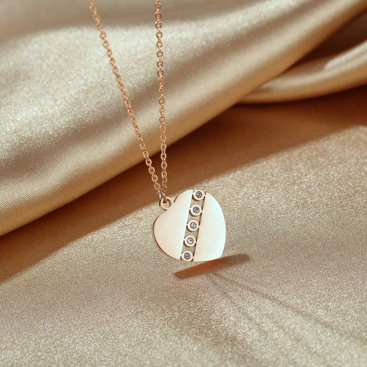 Steel Rose Gold Cubic Zirconia Heart Necklace