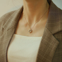Steel Rose Gold Cubic Zirconia Heart Necklace