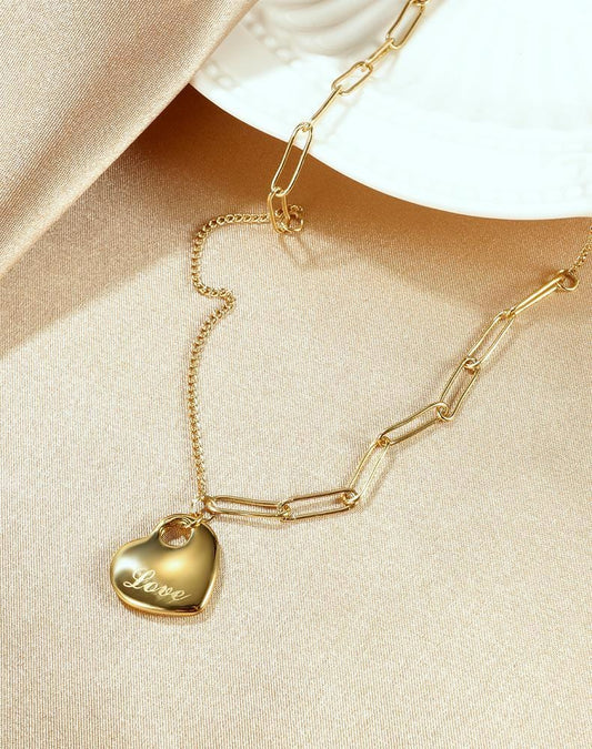 Steel Gold Women Heart Choker Necklace