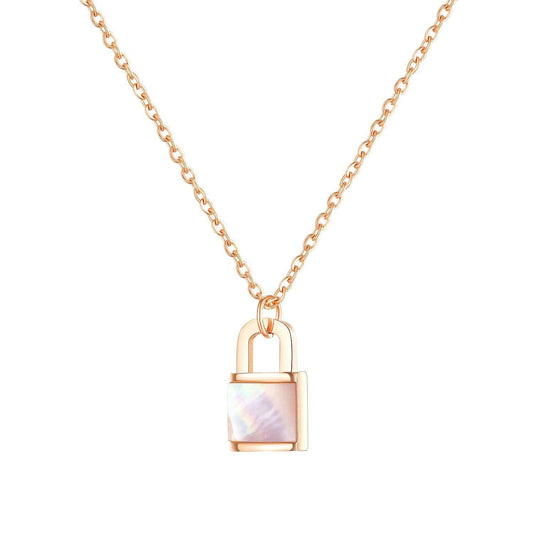 Steel Rose Gold Pearl Oysters Lock Necklace