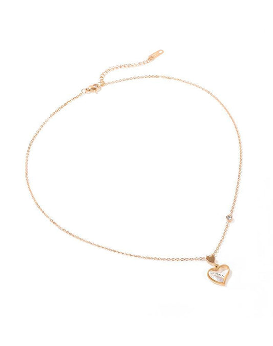 Rose Gold Oyster Pearl Cz Heart Necklace