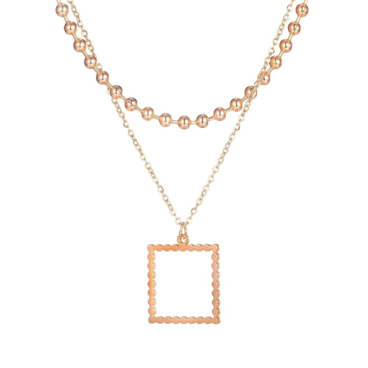 Stainless Rose Gold Ball Layered Chain Necklace