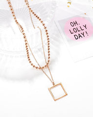 Stainless Rose Gold Ball Layered Chain Necklace