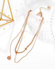 Steel Rose Gold Smile Bar Multi Layered Necklace