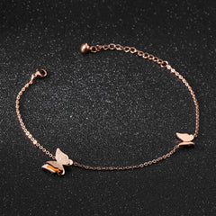Steel Rose Gold Butterfly Anklet