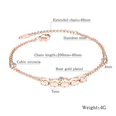 Stainless Steel Rose Gold CZ Anklet Bracelet