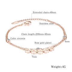 Stainless Steel Rose Gold CZ Anklet Bracelet