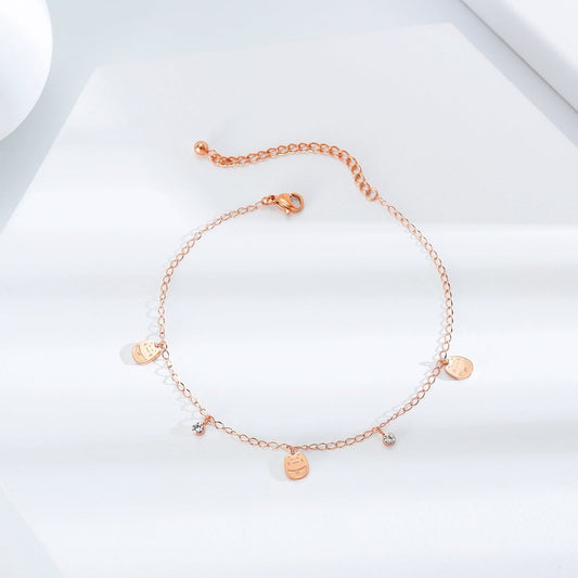 Stainless Steel Rose Gold CZ Cat Anklet